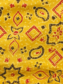 Yellow Red Black Ajrakh Hand Block Printed Cotton Fabric Per Meter - F003F1645