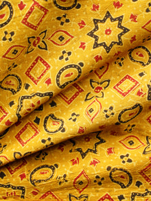 Yellow Red Black Ajrakh Hand Block Printed Cotton Fabric Per Meter - F003F1645