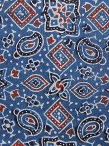 Indigo Black Rust Ivory Ajrakh Hand Block Printed Cotton Fabric Per Meter - F003F1646