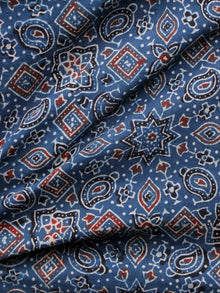 Indigo Black Rust Ivory Ajrakh Hand Block Printed Cotton Fabric Per Meter - F003F1646