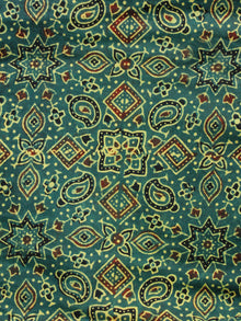 Green Black Rust Yellow Ajrakh Hand Block Printed Cotton Fabric Per Meter - F003F1647