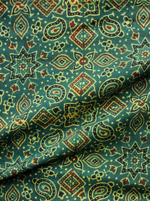 Green Black Rust Yellow Ajrakh Hand Block Printed Cotton Fabric Per Meter - F003F1647