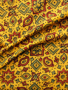 Yellow Maroon Green Black Ajrakh Hand Block Printed Cotton Fabric Per Meter - F003F1648