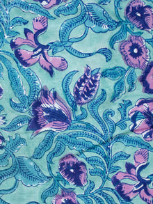 Light Green Lilac Blue  Hand Block Printed Cotton Fabric Per Meter - F001F1897