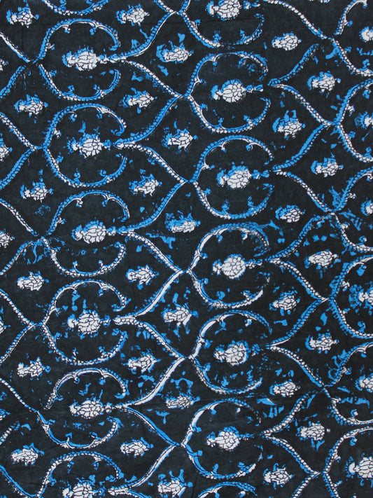 Black Blue White Hand Block Printed Cotton Fabric Per Meter - F001F1899