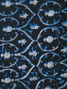 Black Blue White Hand Block Printed Cotton Fabric Per Meter - F001F1899