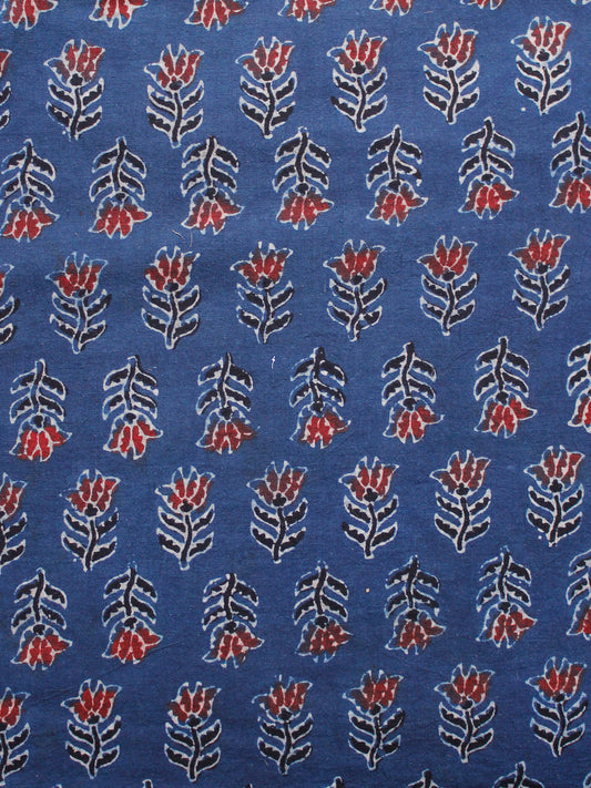 Indigo Black Red Ivory Ajrakh Hand Block Printed Cotton Fabric Per Meter - F003F1651