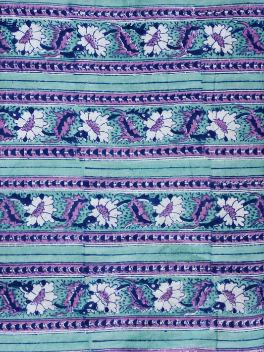 Light Green Lilac White Hand Block Printed Cotton Fabric Per Meter - F001F1900