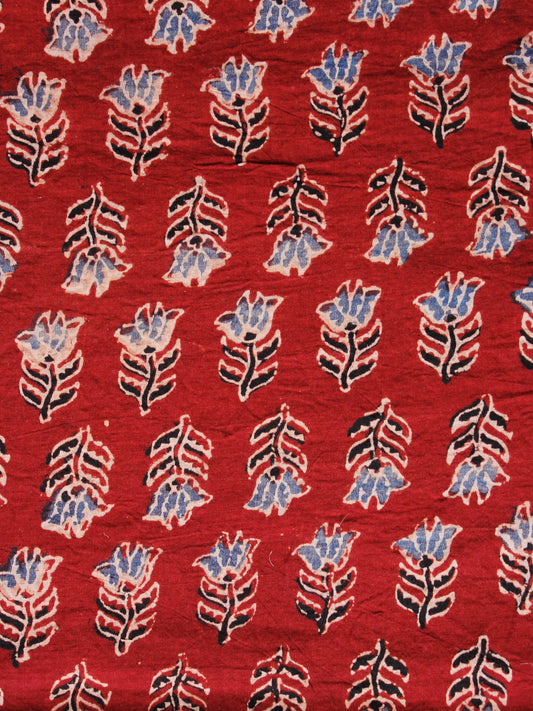 Red Blue Black Ivory Ajrakh Hand Block Printed Cotton Fabric Per Meter - F003F1652