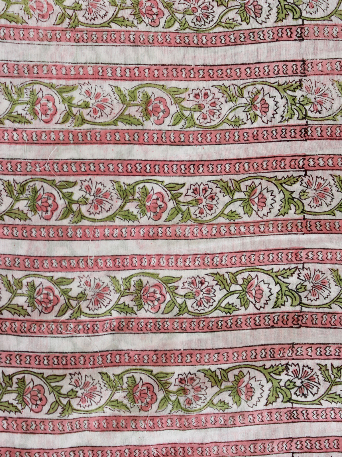 White Pink Green Hand Block Printed Chanderi Fabric Per Meter - F001F1946