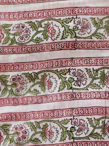 White Pink Green Hand Block Printed Chanderi Fabric Per Meter - F001F1946