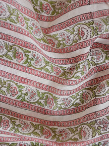 White Pink Green Hand Block Printed Chanderi Fabric Per Meter - F001F1946