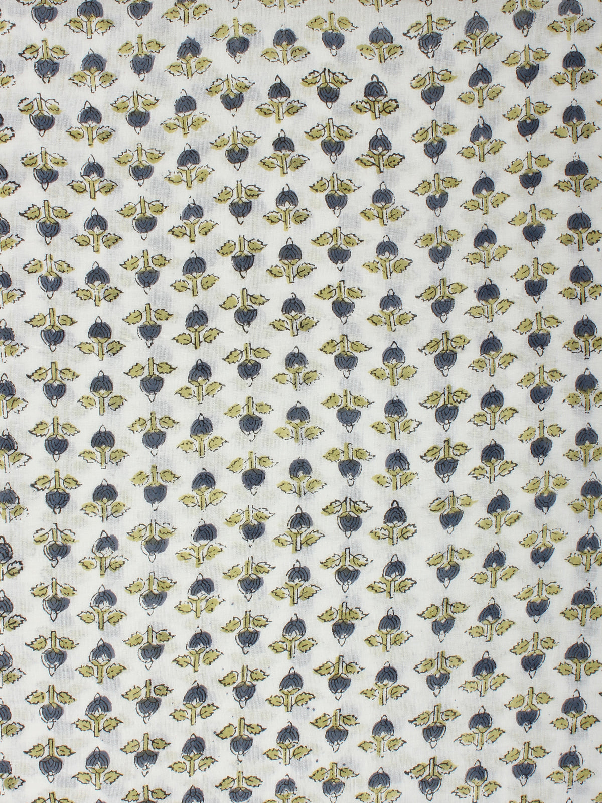 White Steel Grey Green Hand Block Printed Cotton Fabric Per Meter - F001F2271