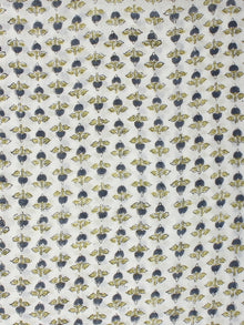 White Steel Grey Green Hand Block Printed Cotton Fabric Per Meter - F001F2271