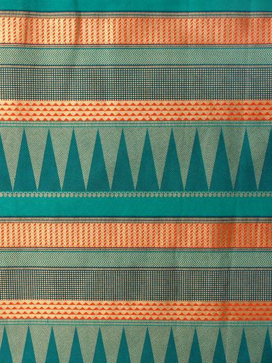 Green Orange Gold Hand Block Printed Cotton Fabric Per Meter - F001F1998