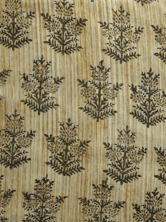 Beige Ivory Green Hand Block Printed Cotton Fabric Per Meter - F001F900