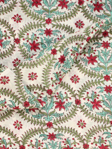 White Magenta Green Hand Block Printed Cotton Fabric Per Meter - F001F2166