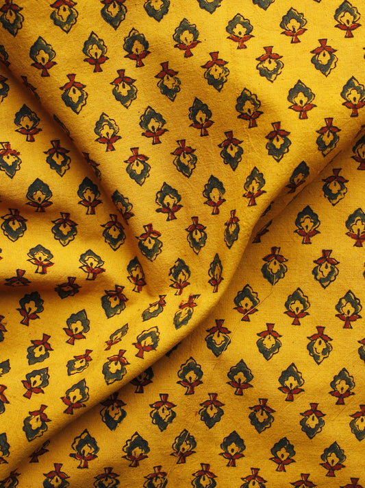 Yellow Green Rust Ajrakh Hand Block Printed Cotton Blouse Fabric - BPA0102