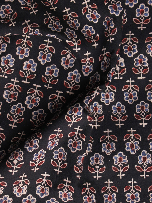 Black Blue Maroon Ajrakh Hand Block Printed Cotton Blouse Fabric - BPA0103