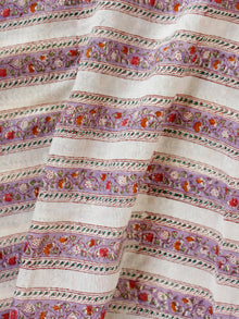 Ivory Lilac Red Green  Hand Block Printed Chanderi Fabric Per Meter - F001F1902