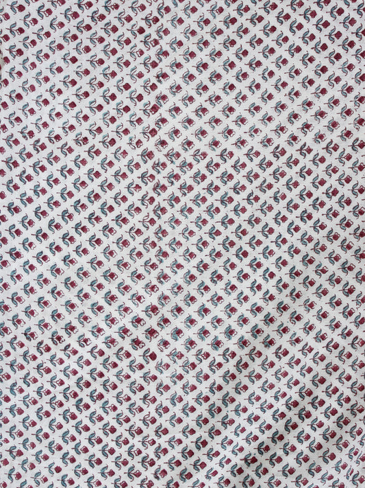 White Wine Red Green Hand Block Printed Cotton Fabric Per Meter - F001F1922