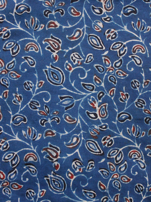 Indigo Ivory Rust Black Ajrakh Hand Block Printed Cotton Fabric Per Meter - F003F1659