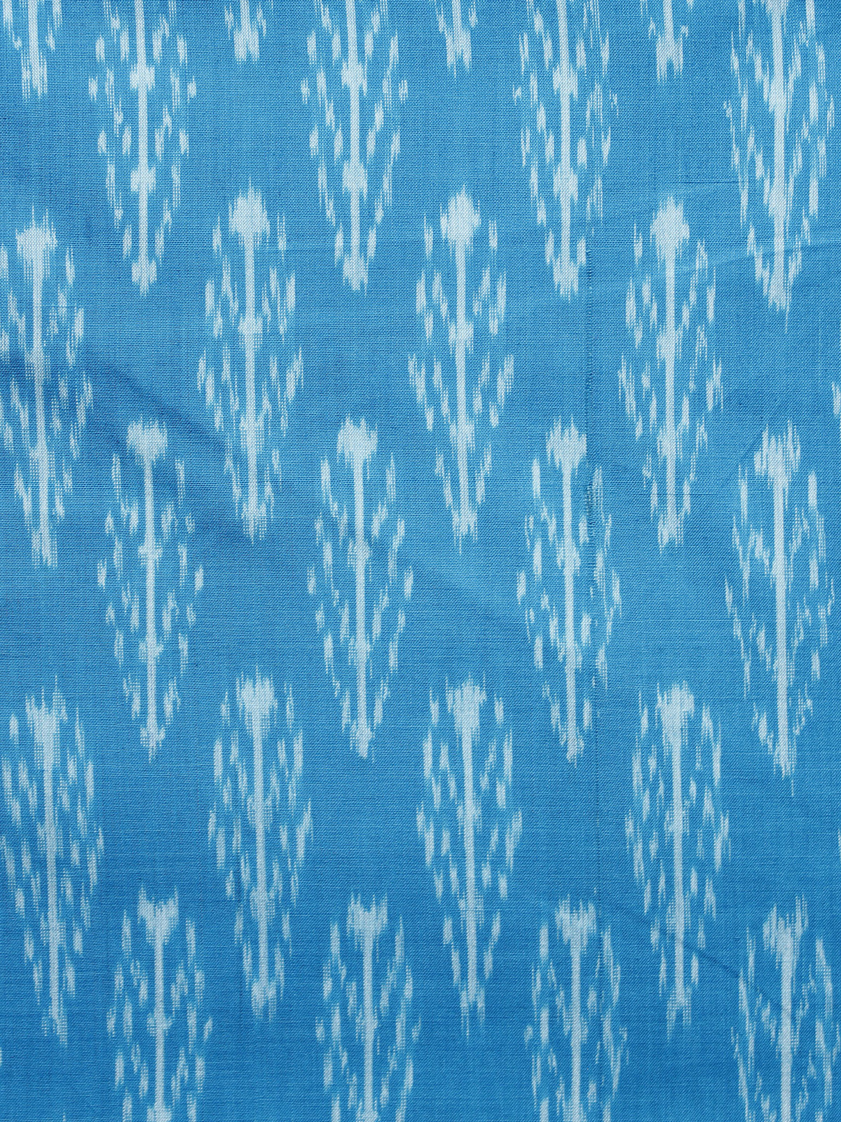 Sky Blue White Pochampally Hand Weaved Ikat Mercerised Fabric Per Meter - F003F1293