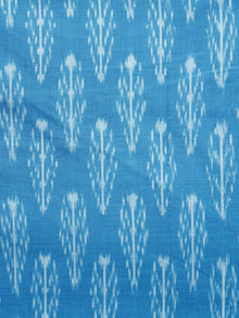 Sky Blue White Pochampally Hand Weaved Ikat Mercerised Fabric Per Meter - F003F1293