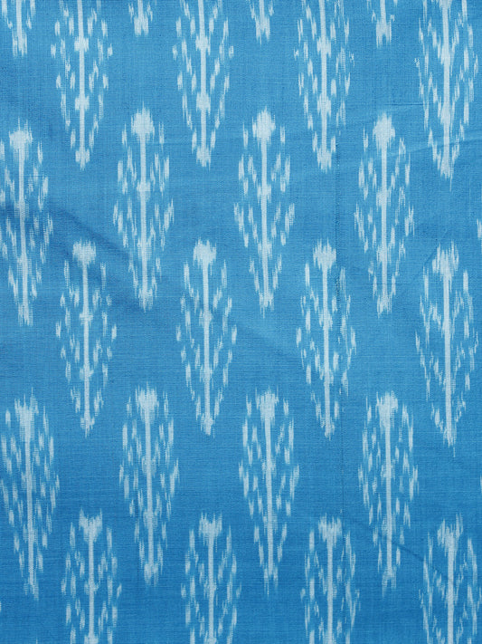 Sky Blue White Pochampally Hand Weaved Ikat Mercerised Fabric Per Meter - F003F1293