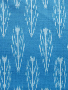 Sky Blue White Pochampally Hand Weaved Ikat Mercerised Fabric Per Meter - F003F1293