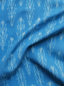 Sky Blue White Pochampally Hand Weaved Ikat Mercerised Fabric Per Meter - F003F1293