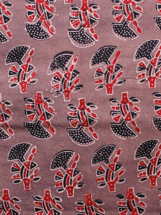 Light Brown Black Maroon Ajrakh Hand Block Printed Cotton Fabric Per Meter - F003F1660