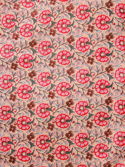 Pink Beige Brown Hand Block Printed Cotton Fabric Per Meter - F001F1872