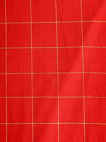 Orange Gold Checks Hand Block Printed Cotton Fabric Per Meter - F001F1997