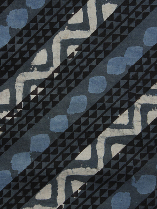 Grey Blue Black Ivory Hand Block Printed Cotton Fabric Per Meter - F001F901