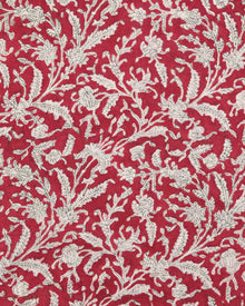 Red OffWhite Block Printed Cotton Fabric Per Meter - F001F2405