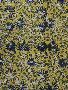 Mustard Yellow Ivory Blue Hand Block Printed Cotton Fabric Per Meter - F003F1309