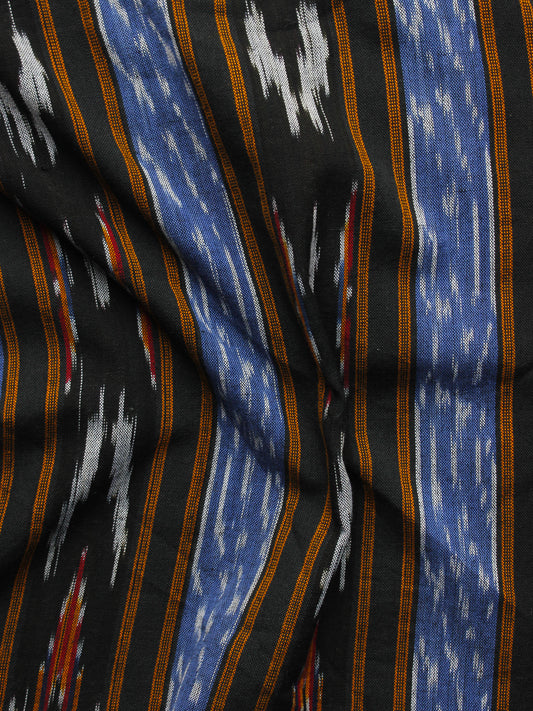 Blue Black Orange White Pochampally Hand Woven Ikat Fabric Per Meter - F002F929