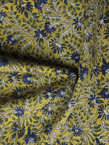 Mustard Yellow Ivory Blue Hand Block Printed Cotton Fabric Per Meter - F003F1309