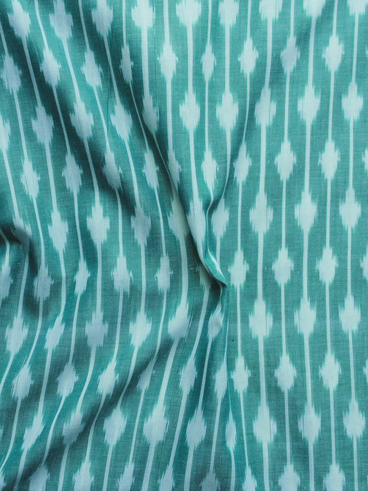 Teal Green Ivory Pochampally Hand Weaved Ikat Mercerised Cotton Fabric Per Meter - F002F1028