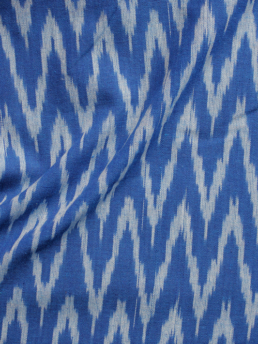 Cobalt Blue Ivory Pochampally Hand Woven Ikat Fabric Per Meter - F002F943