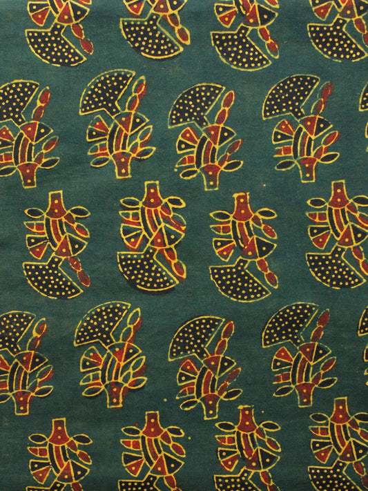 Green Yellow Maroon Black Ajrakh Hand Block Printed Cotton Fabric Per Meter - F003F1667