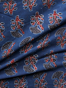 Indigo Black Maroon Ajrakh Hand Block Printed Cotton Fabric Per Meter - F003F1666