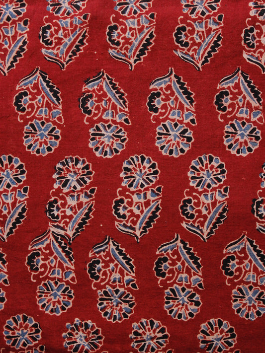 Red Indigo Black Ivory Ajrakh Hand Block Printed Cotton Fabric Per Meter - F003F1668