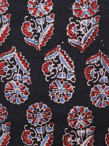 Black Indigo Maroon Ivory Ajrakh Hand Block Printed Cotton Fabric Per Meter - F003F1671