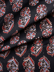 Black Indigo Maroon Ivory Ajrakh Hand Block Printed Cotton Fabric Per Meter - F003F1671