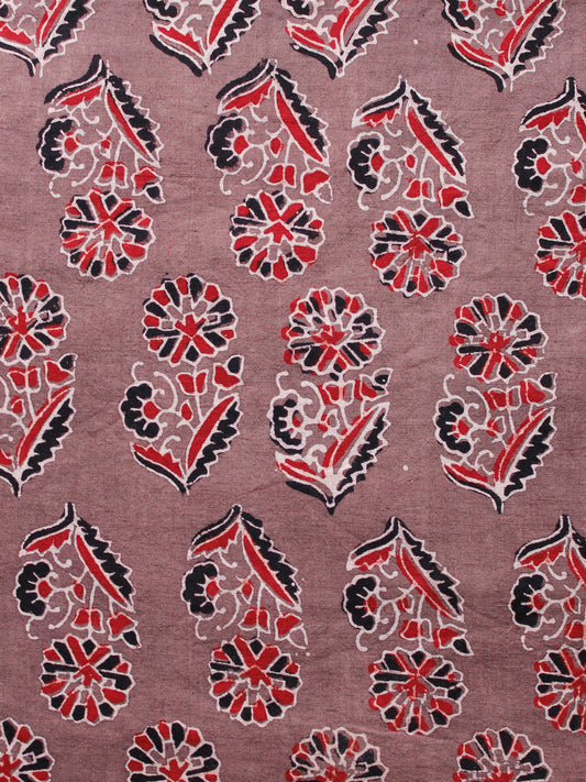 Light Brown Red Black Ivory Ajrakh Hand Block Printed Cotton Fabric Per Meter - F003F1670