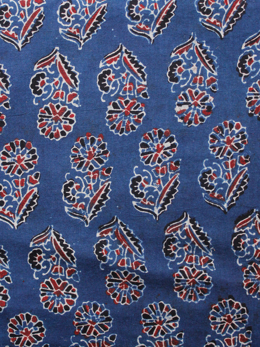 Indigo Black Maroon Ivory Ajrakh Hand Block Printed Cotton Fabric Per Meter - F003F1673