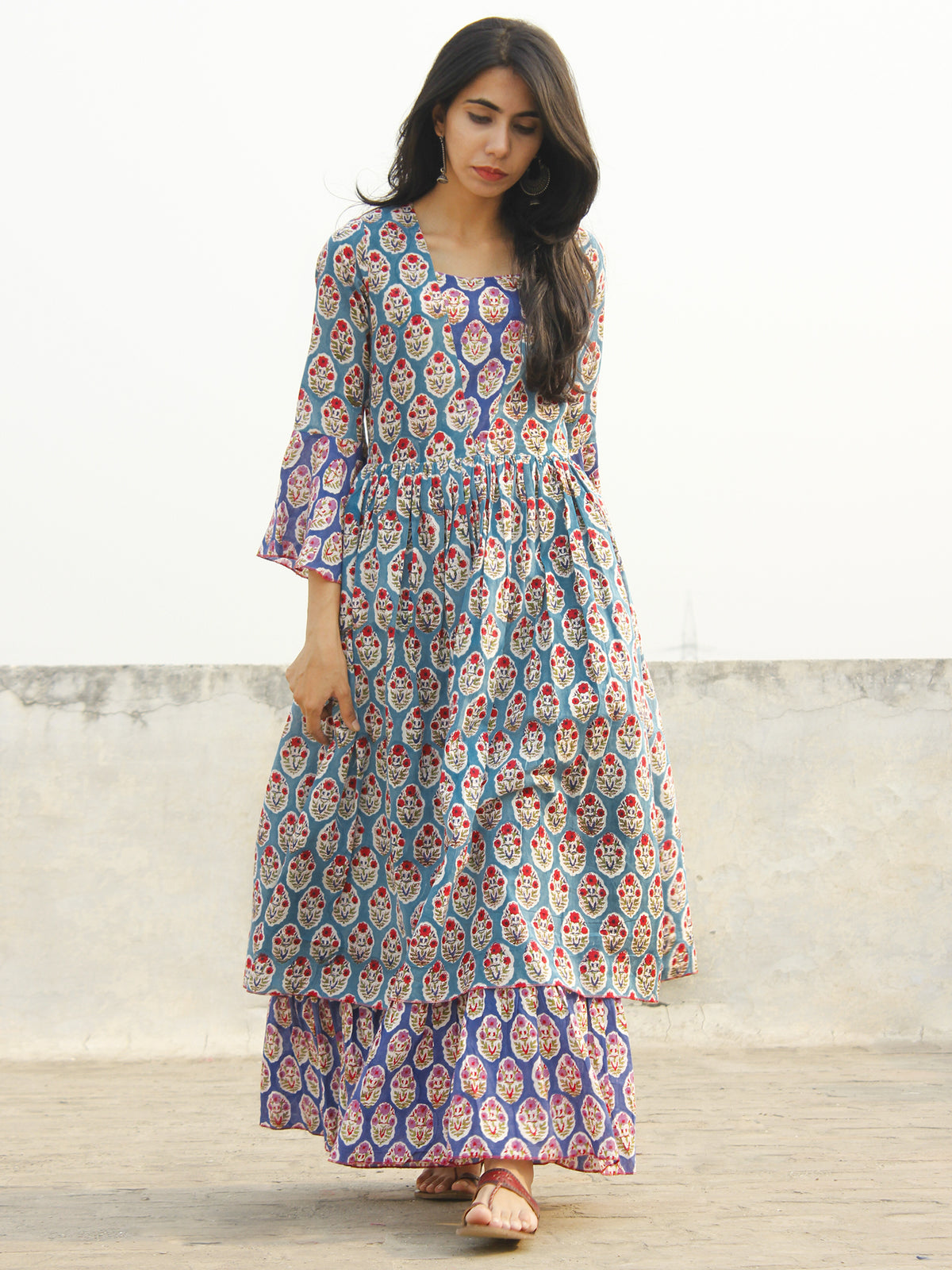 Indigo Hand-block Bell Sleeves Dress – Jaipuriya