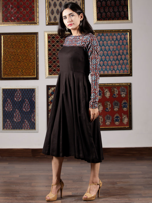 Indigo Black Rust Hand Block Printed Midi Dress - D260F1366